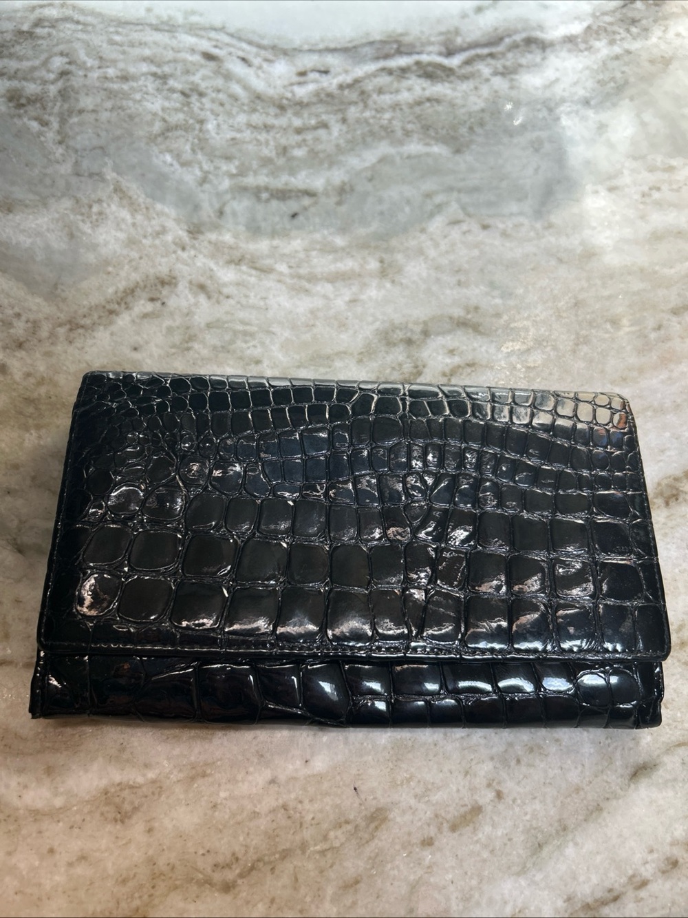 Patent Leather Croc Embossed Vintage Retro Black Wallet Clutch Nordstrom Germany